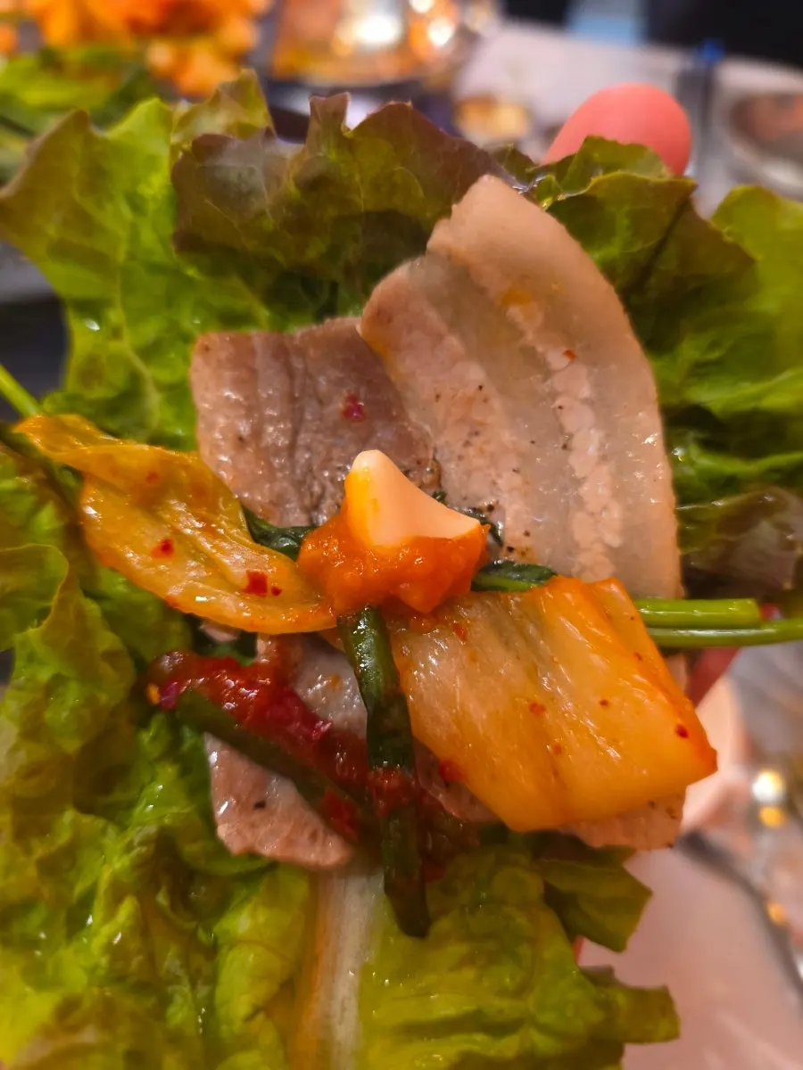 Grilled pork cheek jowl