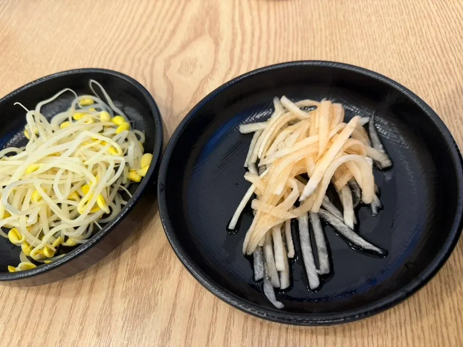 Full spread of basic side dishes served with the jjukkumi