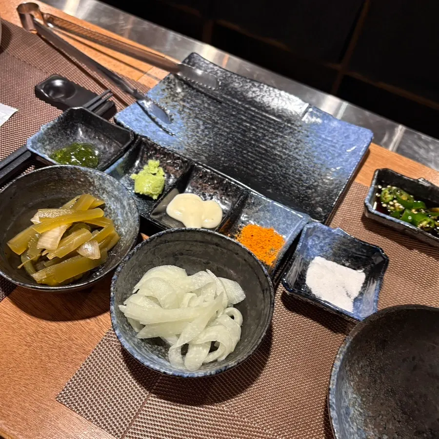 Basic side dishes and sauces including mint jelly and cumin at Yangnam Yanghwa