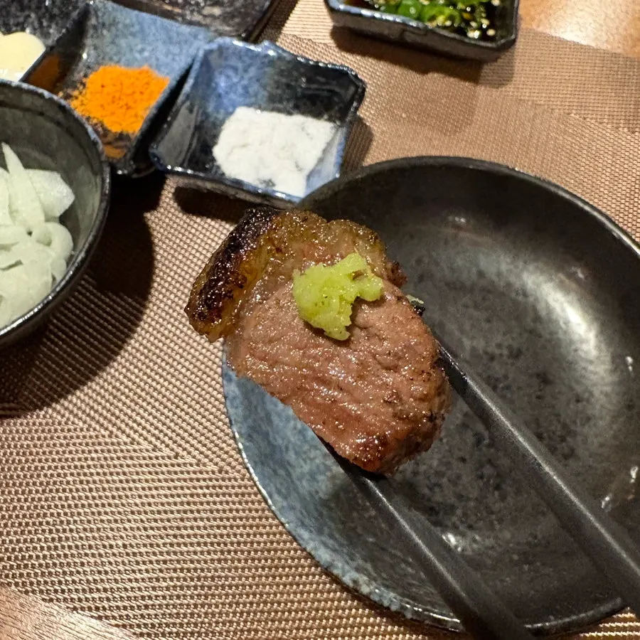 Cross-section of tender lamb T-bone meat