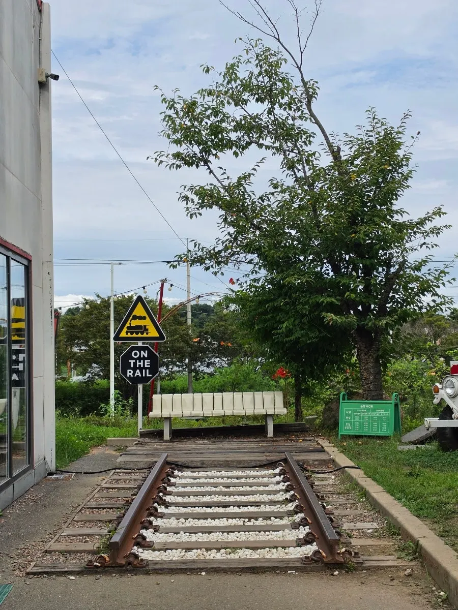The Gyeongui-Jungang Line tracks running past the café