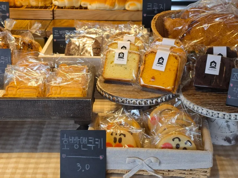 Row of bread lined up on display