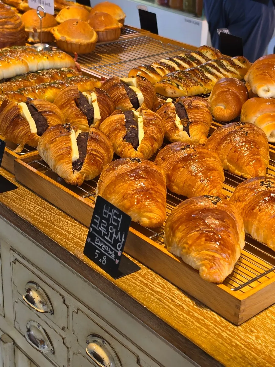 Assorted bakery items on display at On the Rail