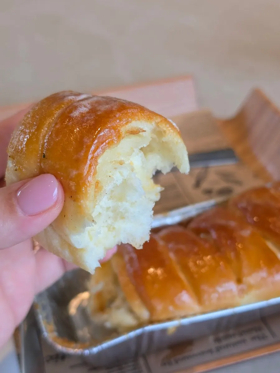 Cross-section of the condensed milk bread after microwaving