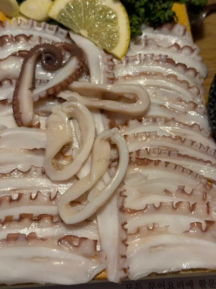 A piece of live octopus hwaloe eaten plain, without sauce