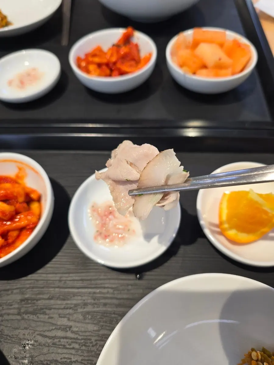Meat topped with a bit of salted shrimp
