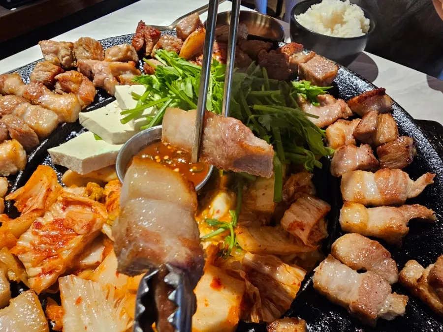 Thick pork belly grilled to a golden brown