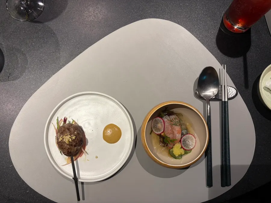MUSEO's steamed egg with island spinach and fried anchovies