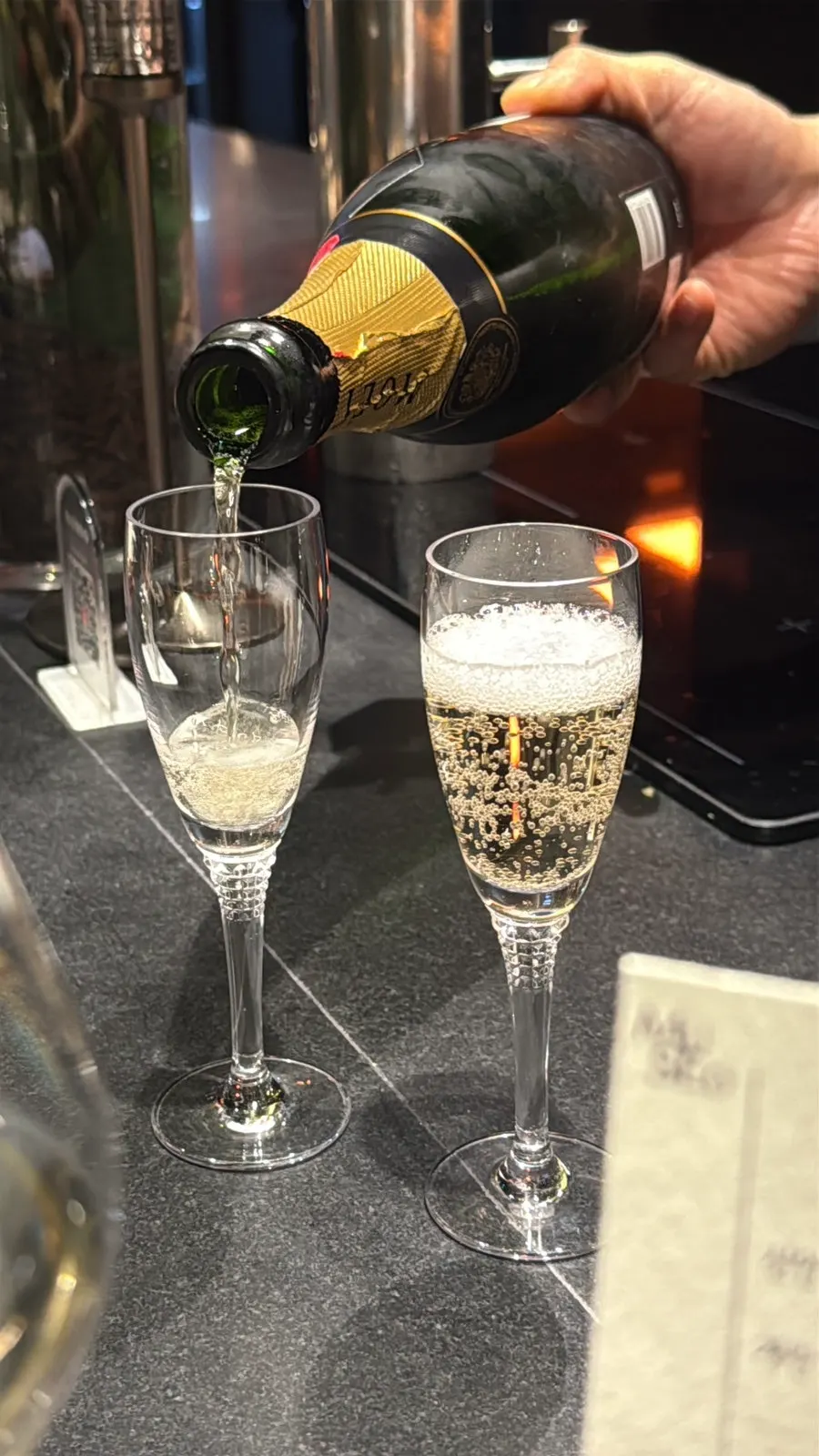 A complimentary glass of sparkling champagne