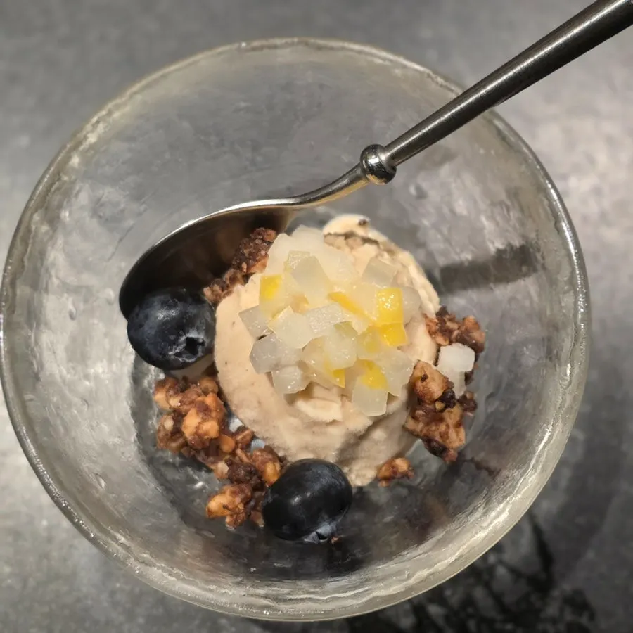 The closing dessert, makgeolli ice cream