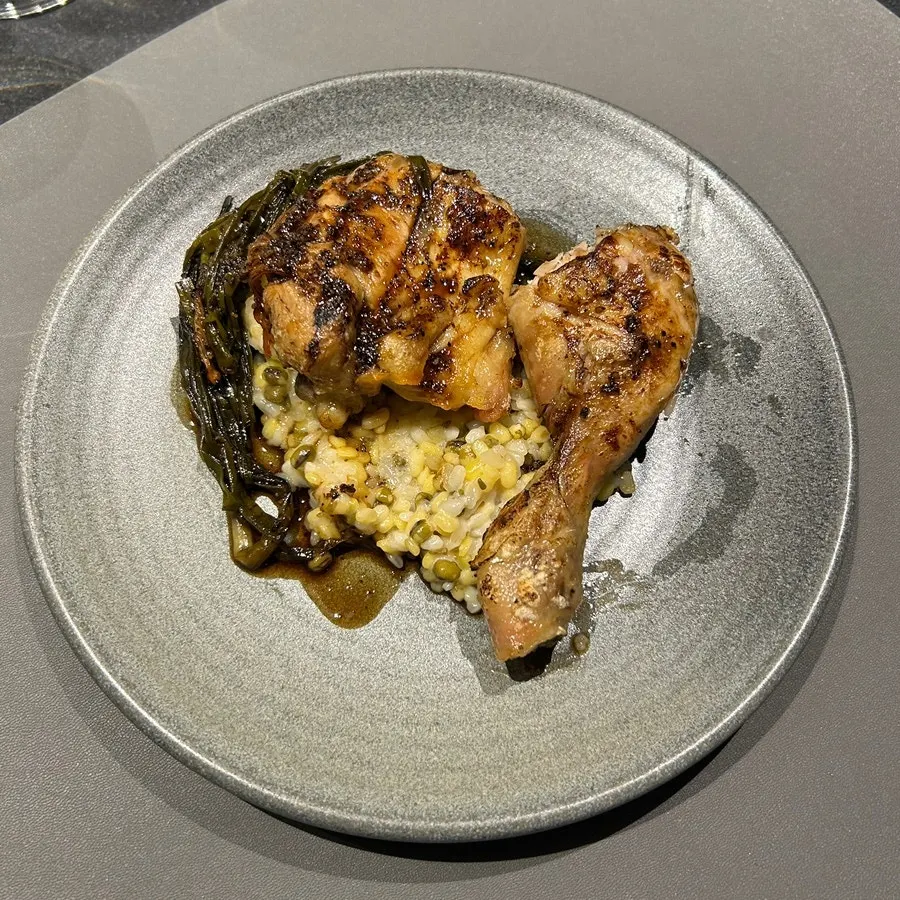 Chicken leg paired with white wine