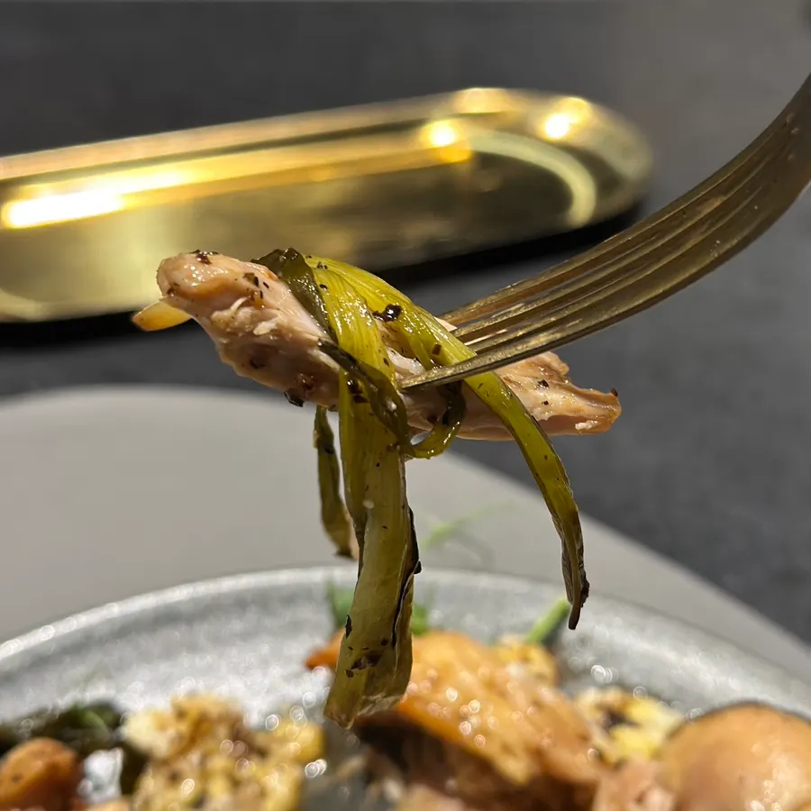 Low-and-slow cooked chicken thigh main dish