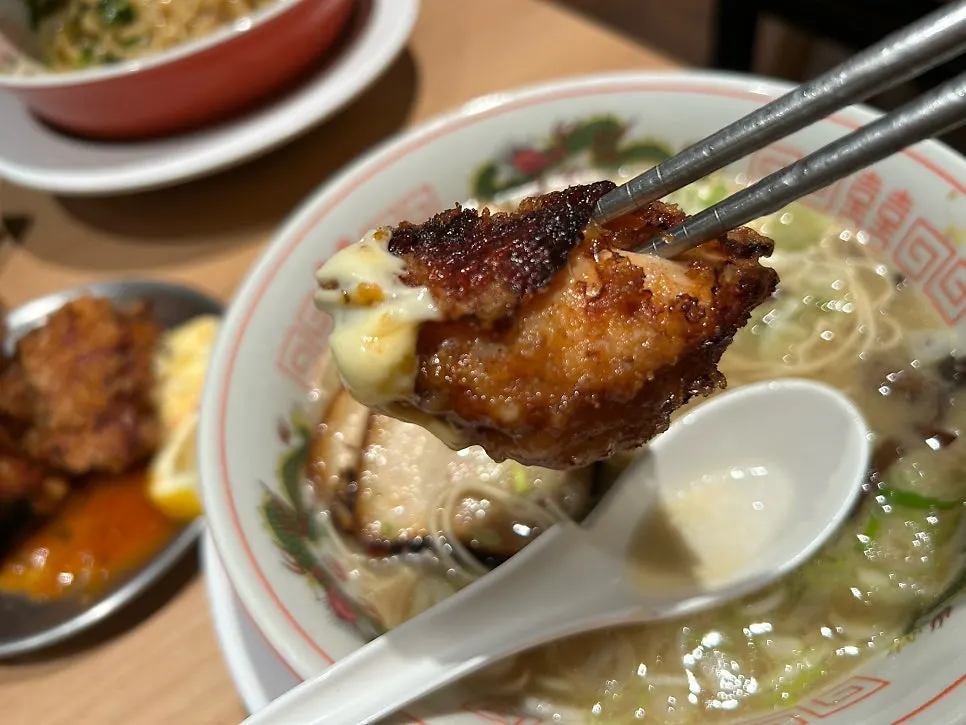 A large piece of gara-age dipped in mayonnaise