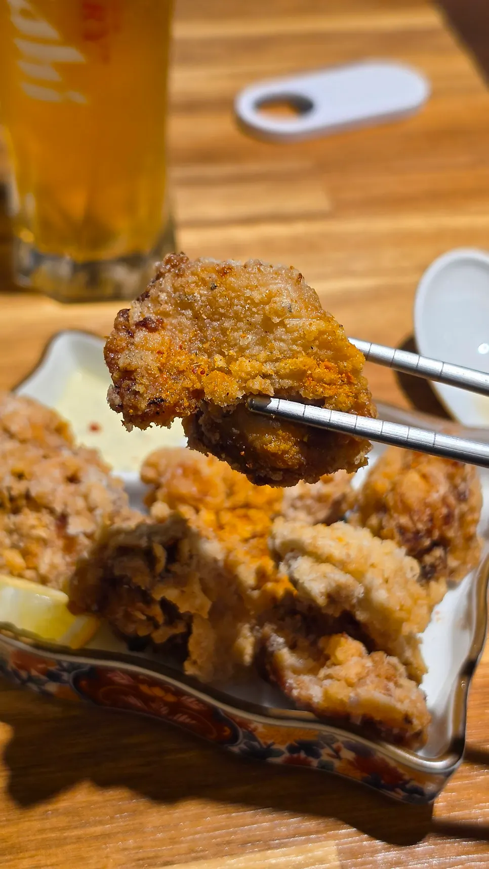 Cross-section of crispy-coated karaage