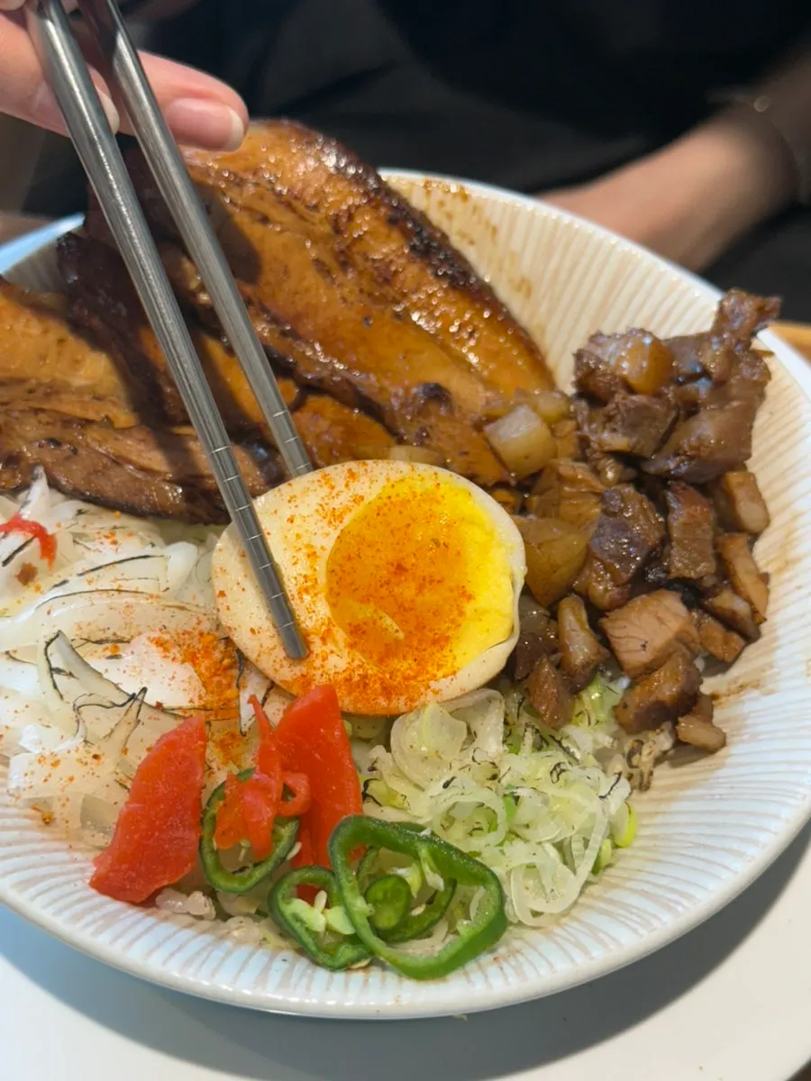 Close-up of a thick piece of chashu