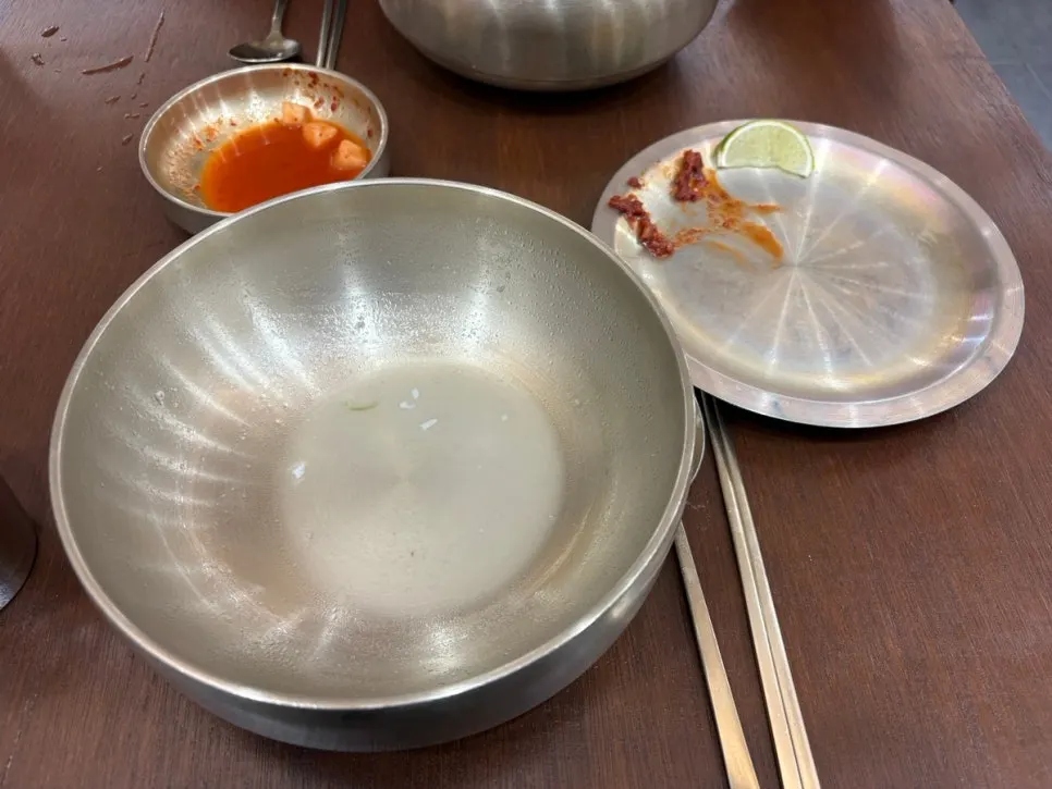 Wide shot of the full table setting at Baekok Myeongdong