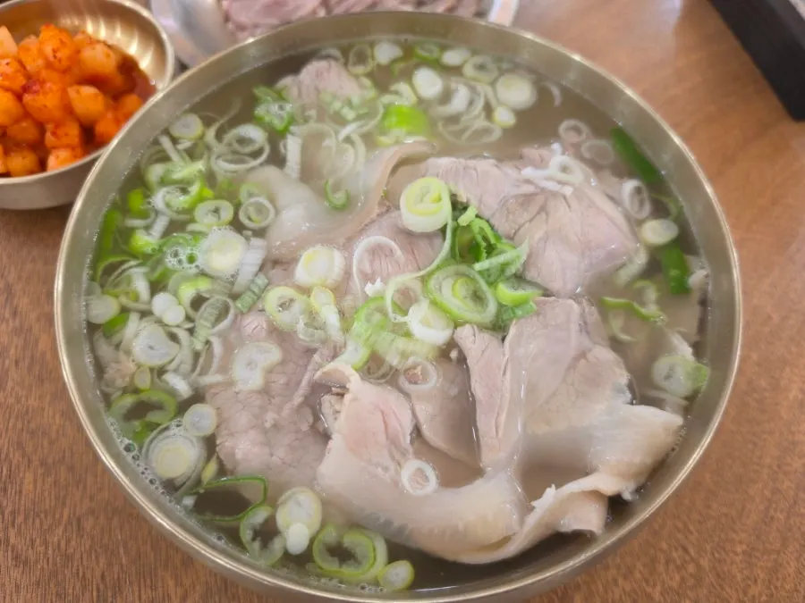 A bowl of Baekok Myeongdong's large pork gomtang