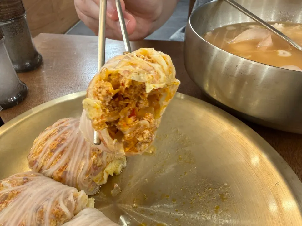 Cabbage dumplings wrapped in cabbage leaves