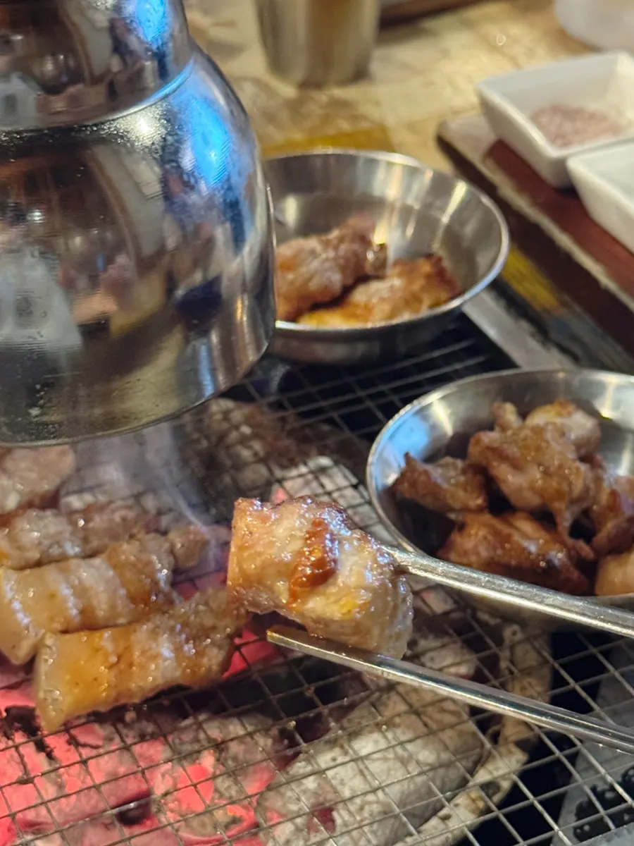 Grilled black pork belly with the skin still attached
