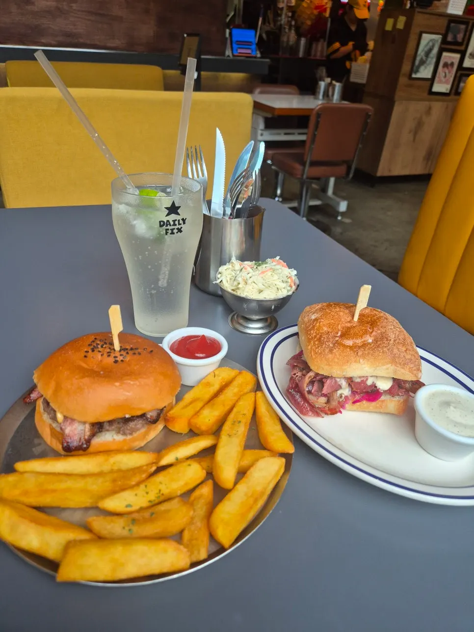 Cross-section of the pastrami sandwich with cured meat