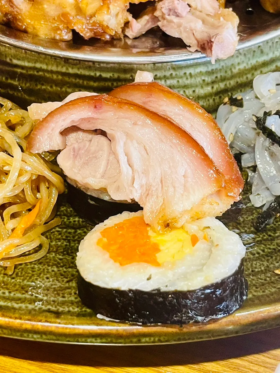 Jokbal dipped in shrimp sauce