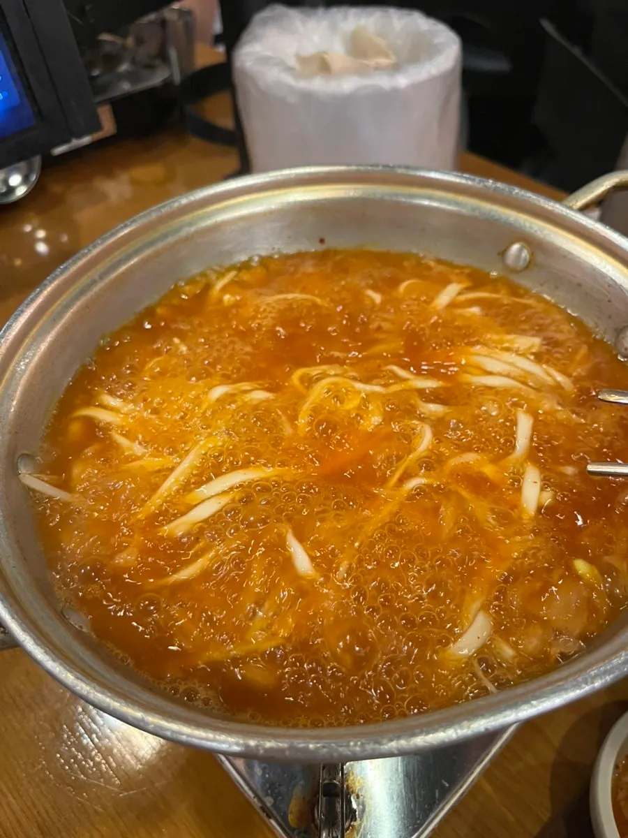 Kimchi kalguksu with the noodles added