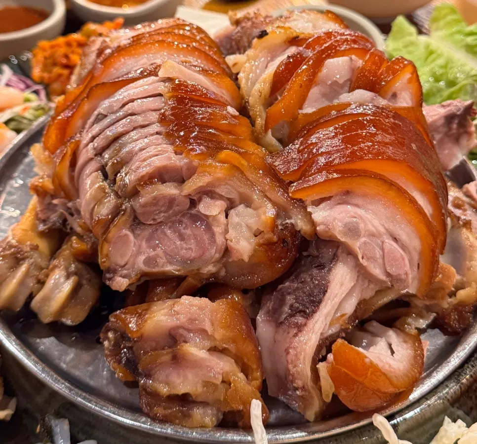 Close-up of the glossy jokbal meat