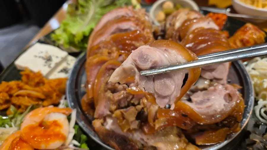 A piece of jokbal meat with collagen attached
