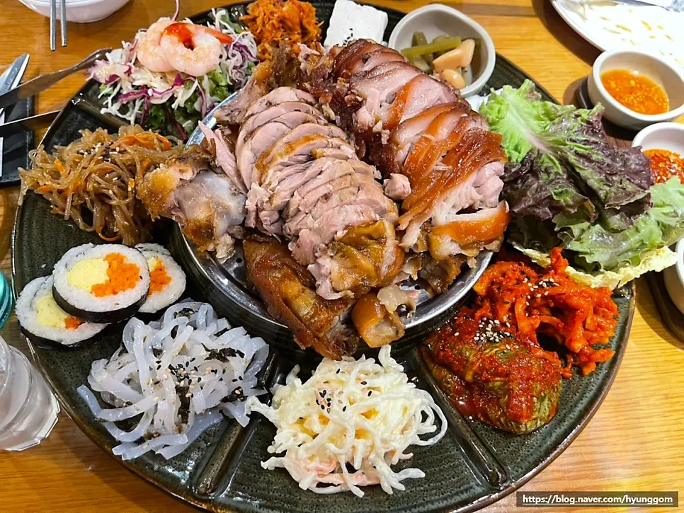 Three sauces: salted shrimp, mala sauce, and ssamjang