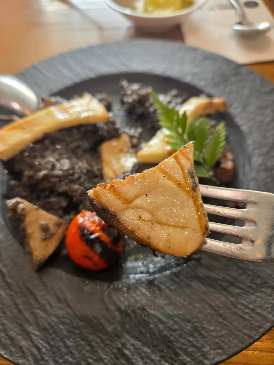 A spoonful of mushroom risotto