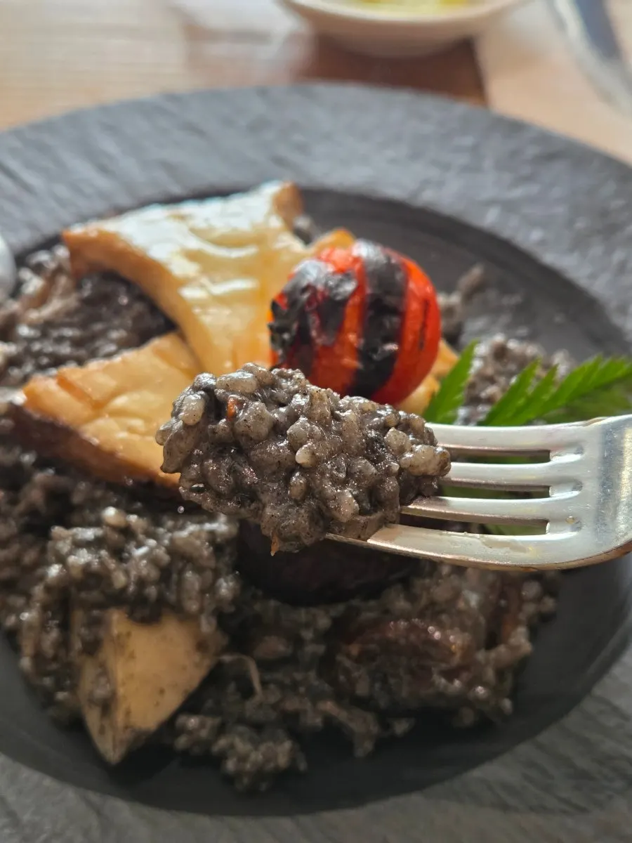 Mushrooms mixed throughout the risotto