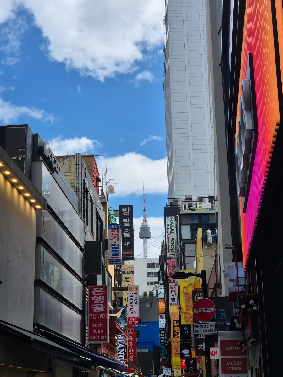 Myeongdong street scene under clear weather