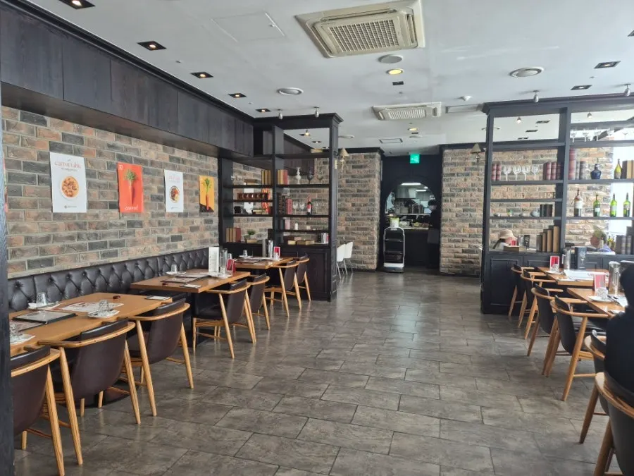 Spacious restroom area outside the restaurant