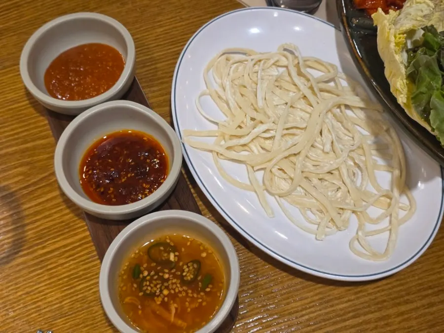 Three house-made dipping sauces at Miss Jokbal