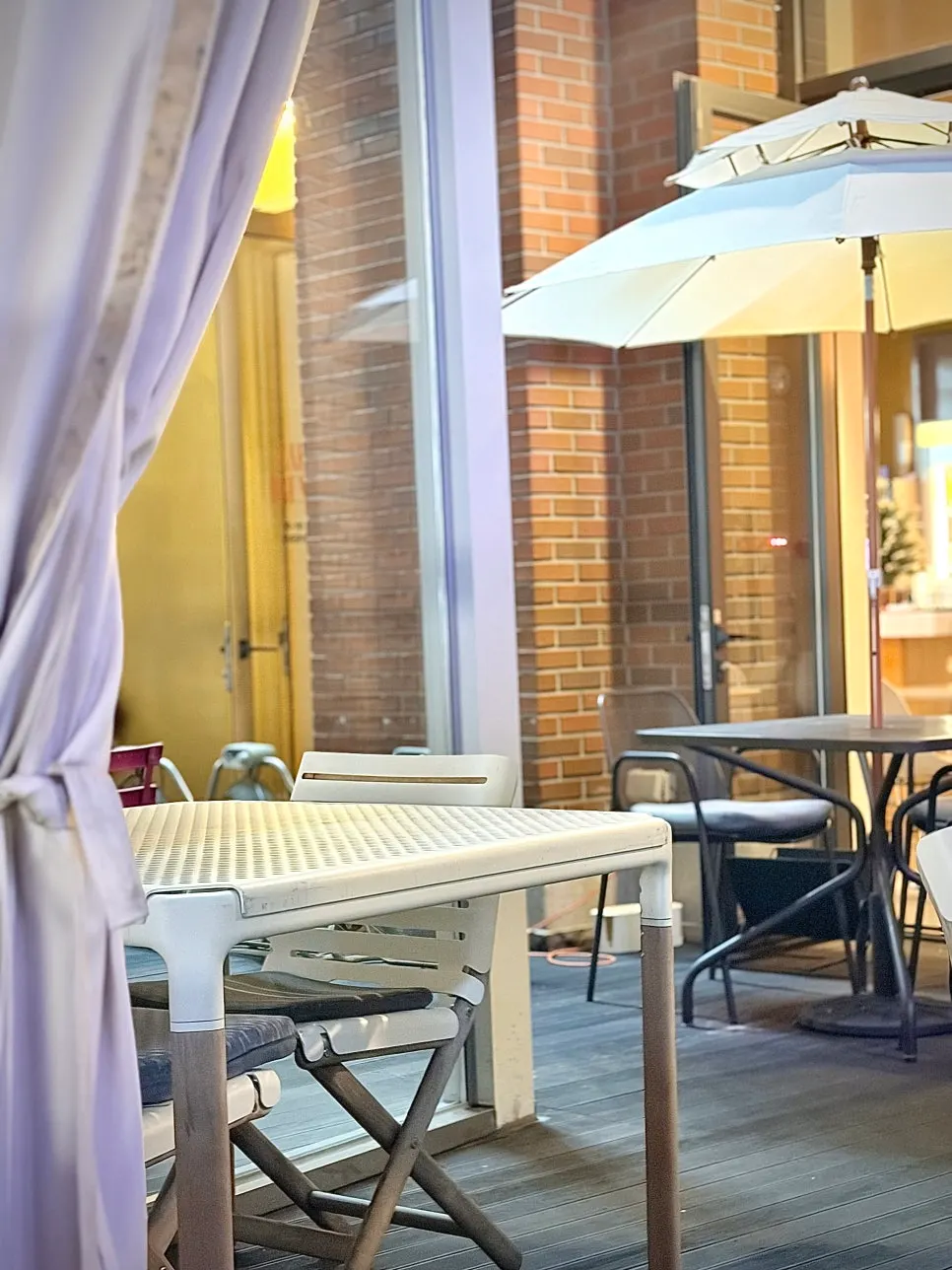 Dining area with widely spaced tables