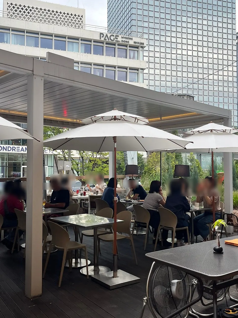 Outdoor terrace view of Seventy Four next to Myeongdong Cathedral