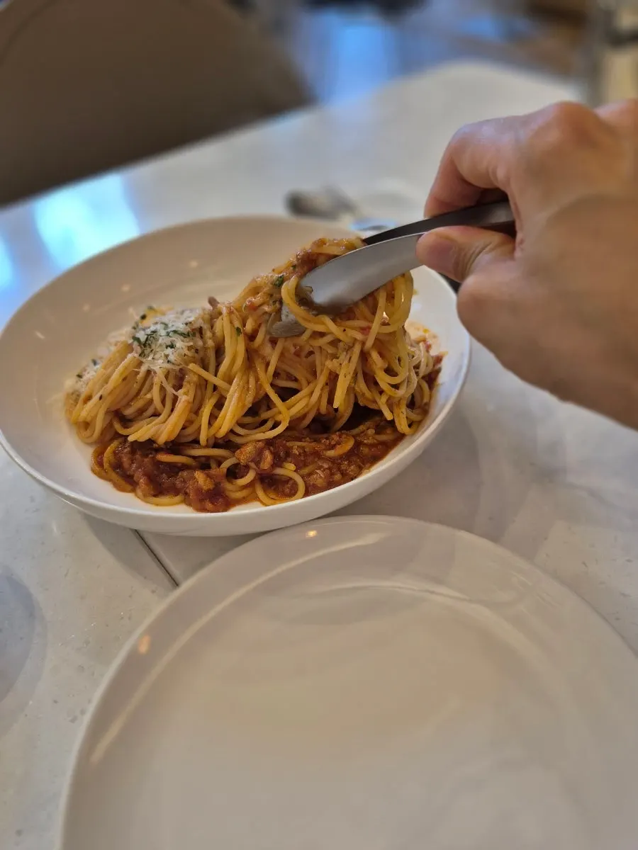 Side view of Seventy Four's ragu pasta