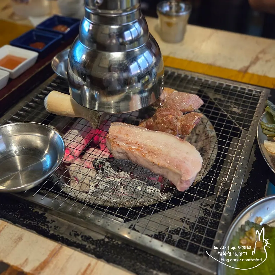 Charcoal grill brought out along with the side dishes