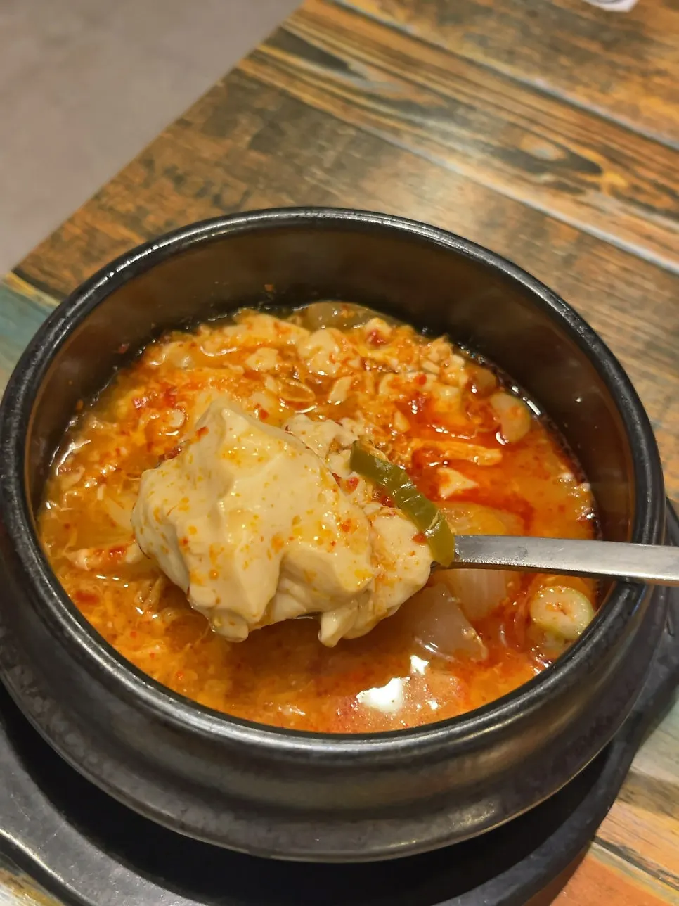 Spicy soft tofu stew broth