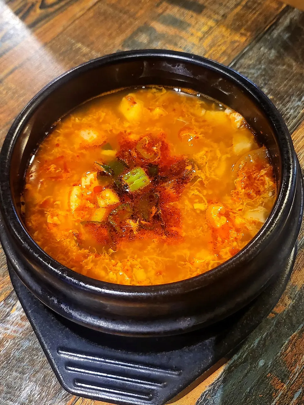 Spicy sundubu jjigae served as a basic side