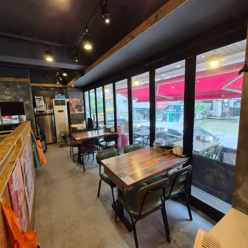 Street view near the entrance of the jokbal restaurant by Myeongil Station
