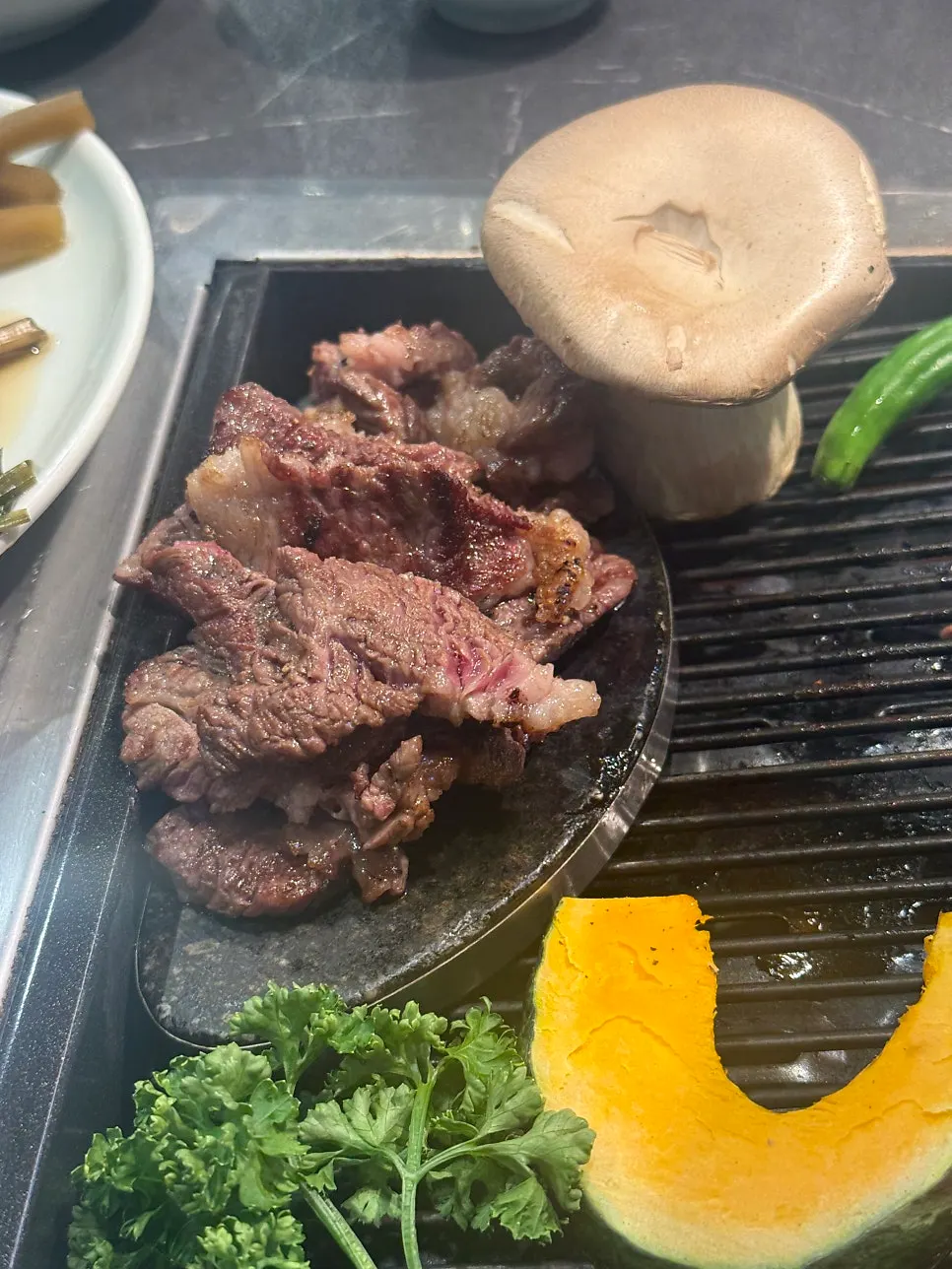 Grilled premium sirloin and stone plate