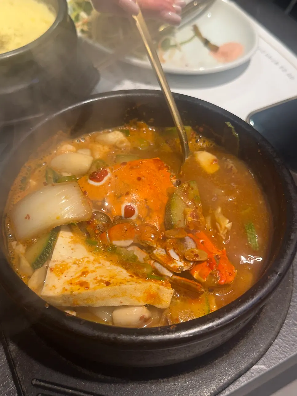 Seafood doenjang jjigae and steamed egg