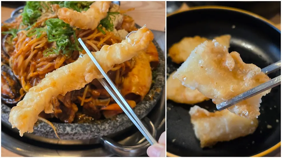 가스버너가 놓인 돌판 해물찜