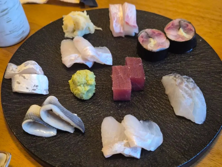 Aged white fish sashimi including flounder and sea bream