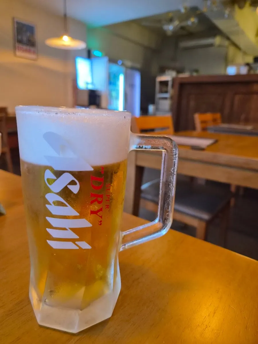 A glass of Asahi draft beer