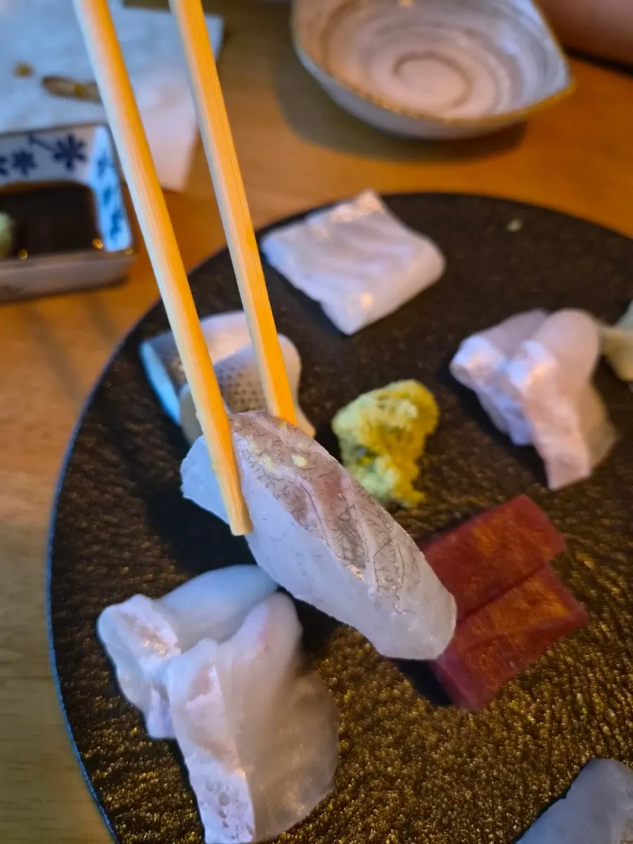 Thick-cut slices of aged sashimi
