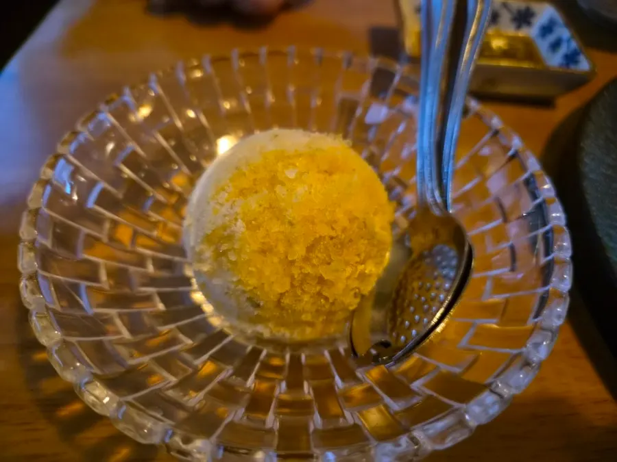 Handmade sherbet made with orange flesh and herbs