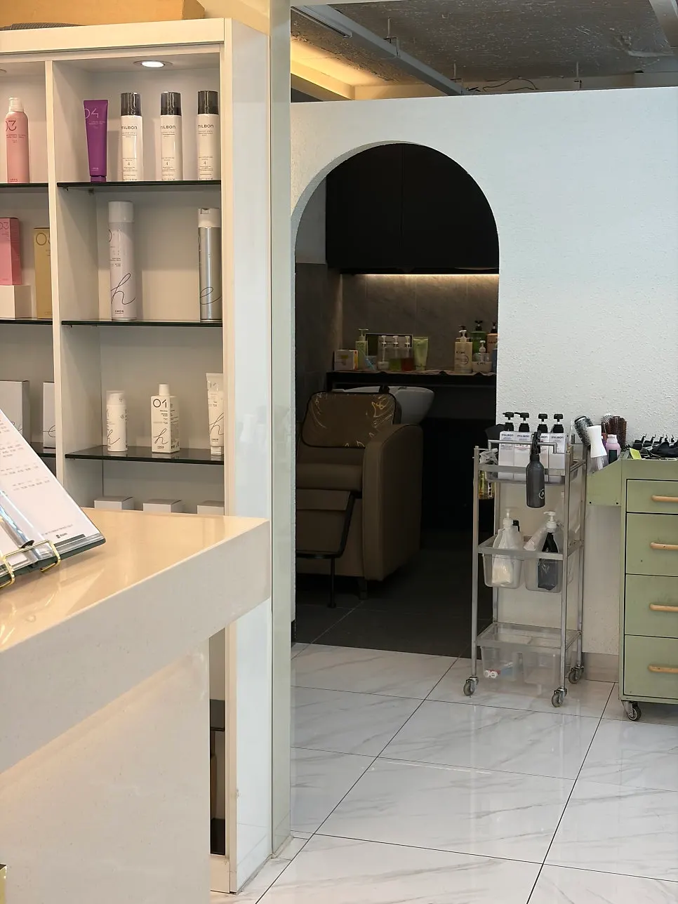 Shampoo room beside the counter