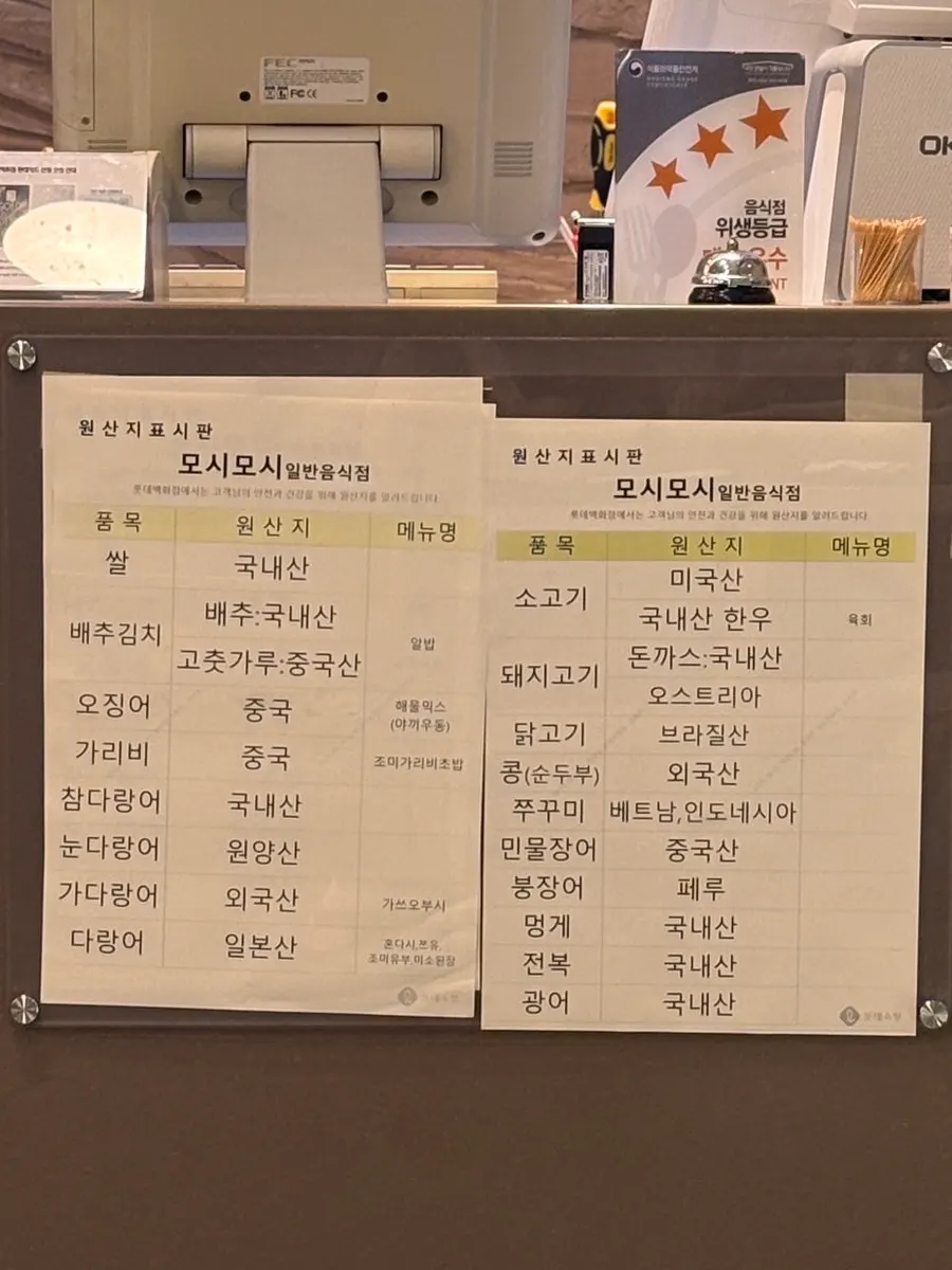 Country-of-origin labeling posted in the restaurant
